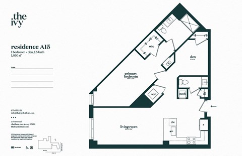 Floor plan for 1 bed, 1 bath, 1030 sqft